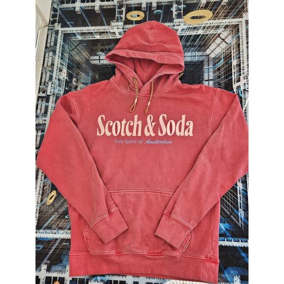 Scotch & Soda Coral Men's Hoodie Sweatshirt Chest Logo Size Small - Picture 2 of 10